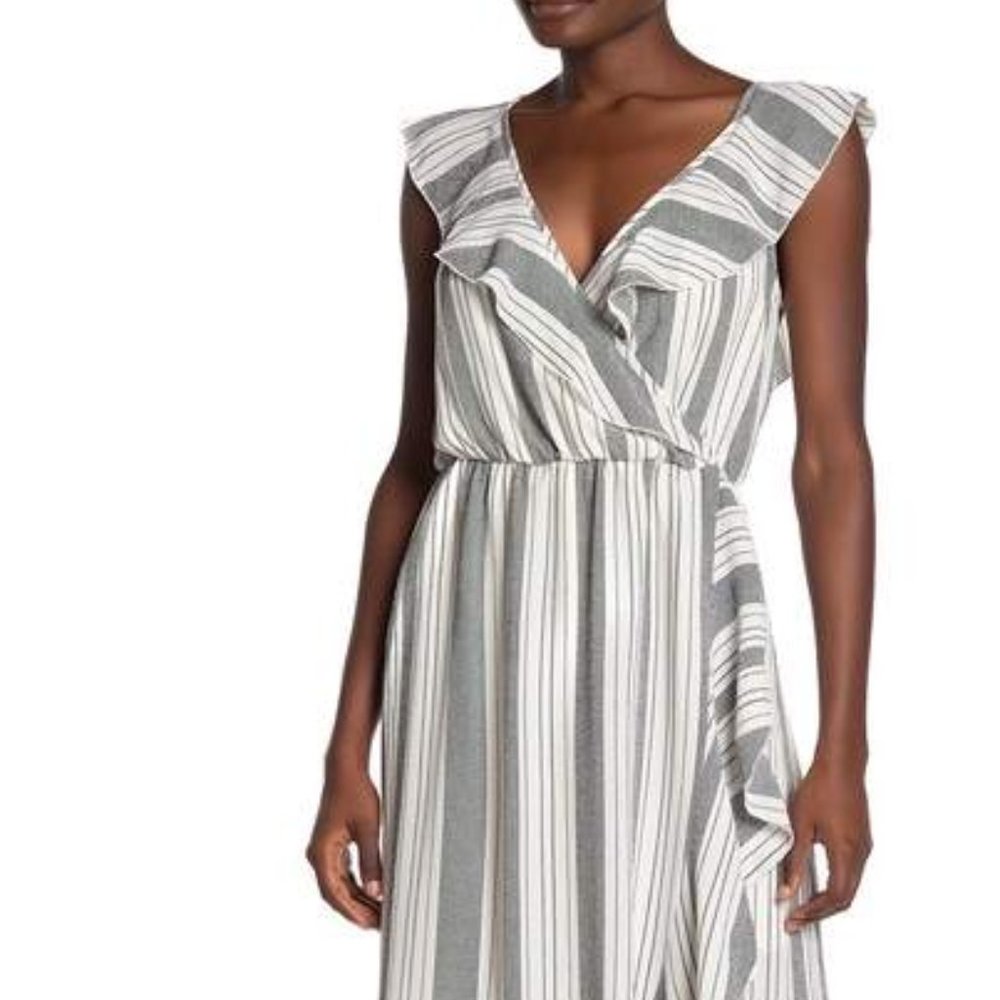 NWT MAX & ASH Stripe Ruffle Maxi Dress WHITE BLACK